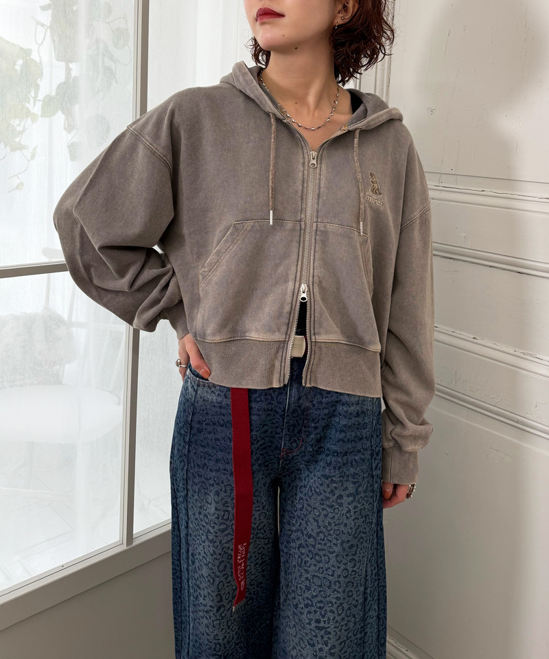 m:rex】ミニ恐竜刺しゅうショート丈フードZIPパーカー｜DOUBLE NAME