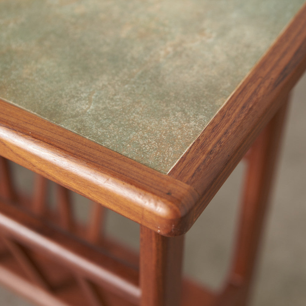 ヴィンテージ マガジンラック付き タイルトップサイドテーブル