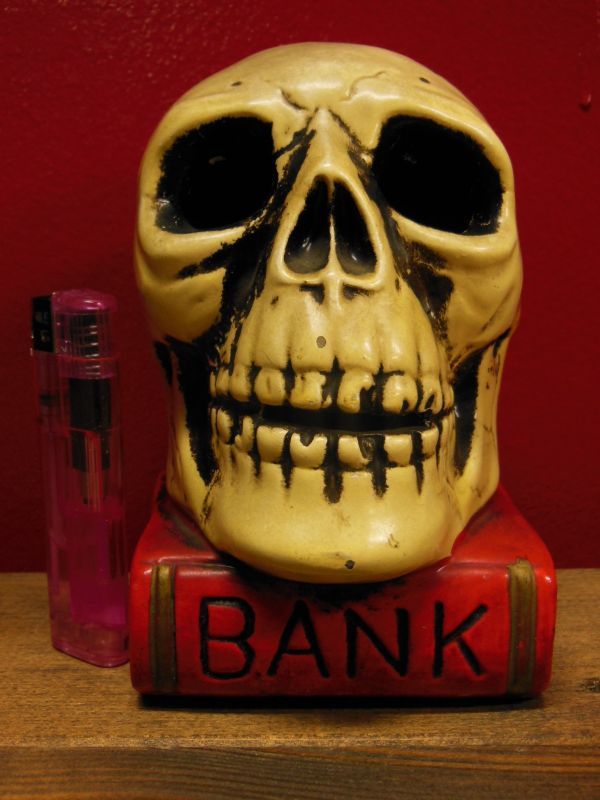 1950'S〜 SKULL ON BOOK BANK ヴィンテージ陶器製スカル骸骨貯金箱1