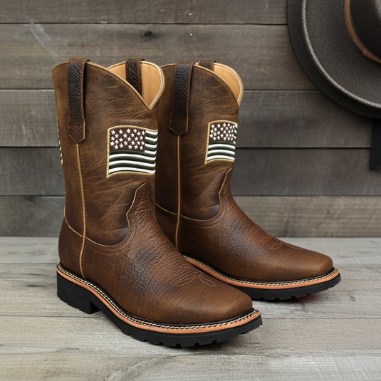 5017- RockinLeather Men's American Flag Steel Toe Work Boot