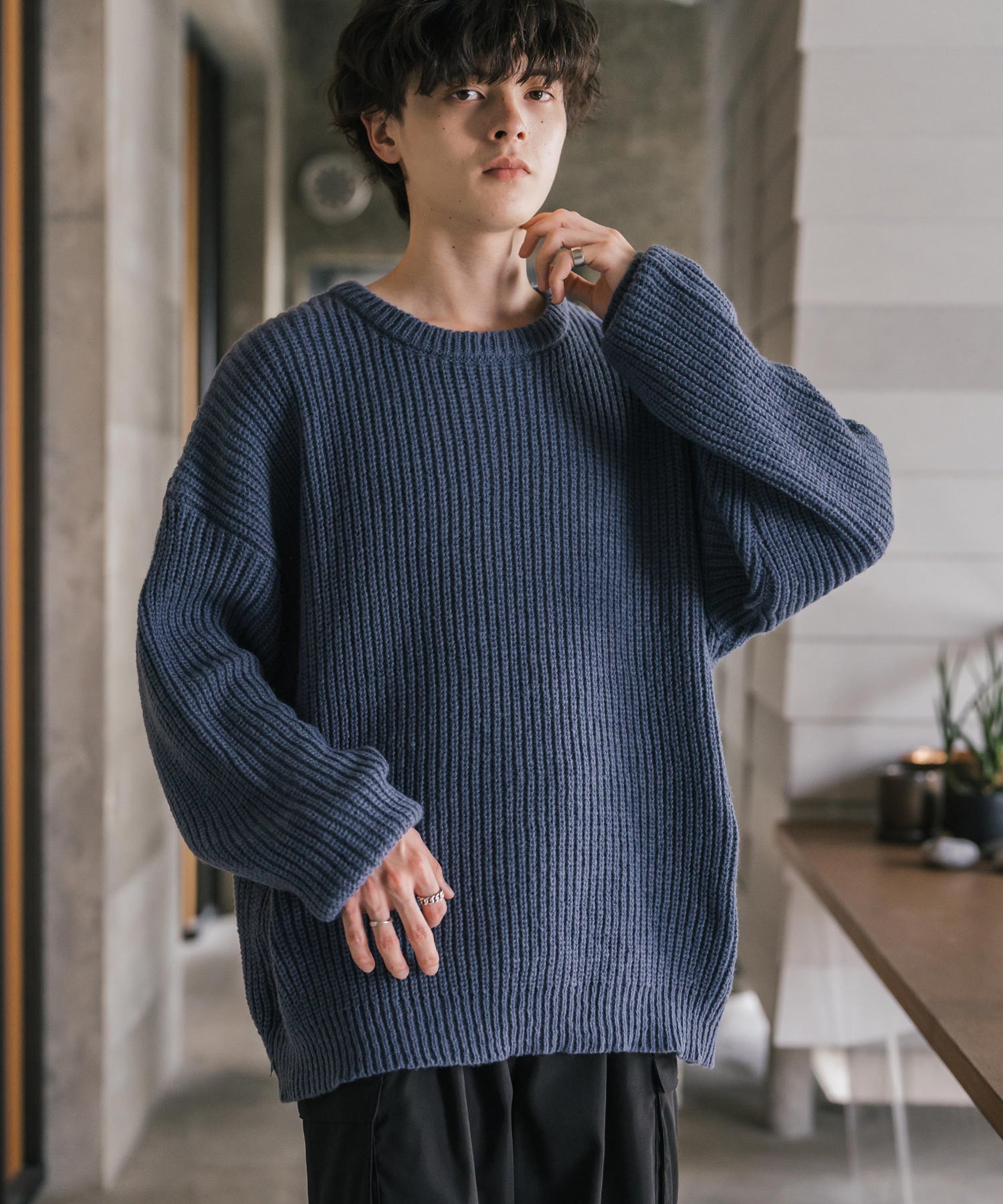オーバーサイズ畦編みクルーネック長袖ニットセーター 14552 – Rocky