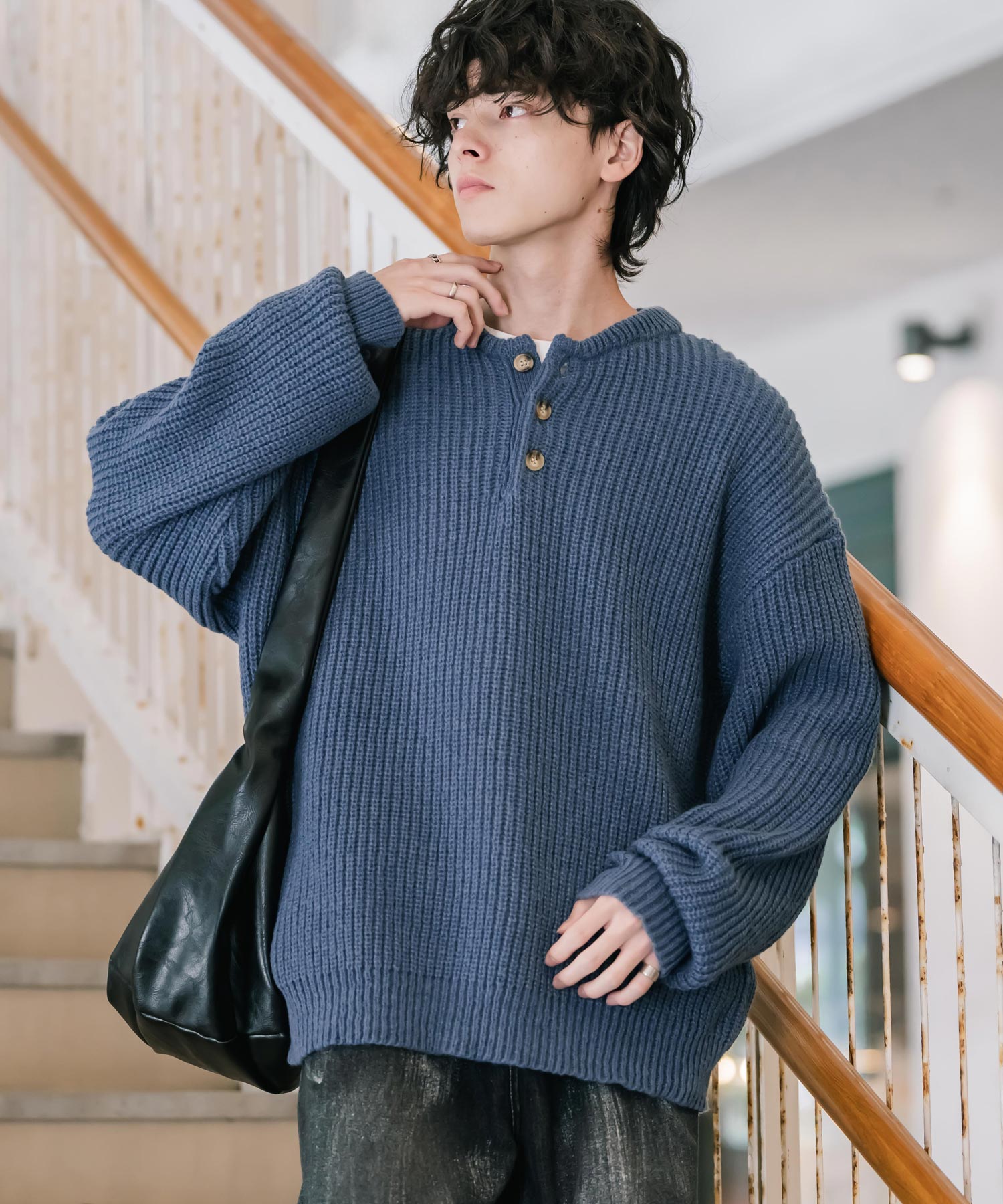 新色追加 オーバーサイズ畦編みヘンリーネックニットセーター 14554