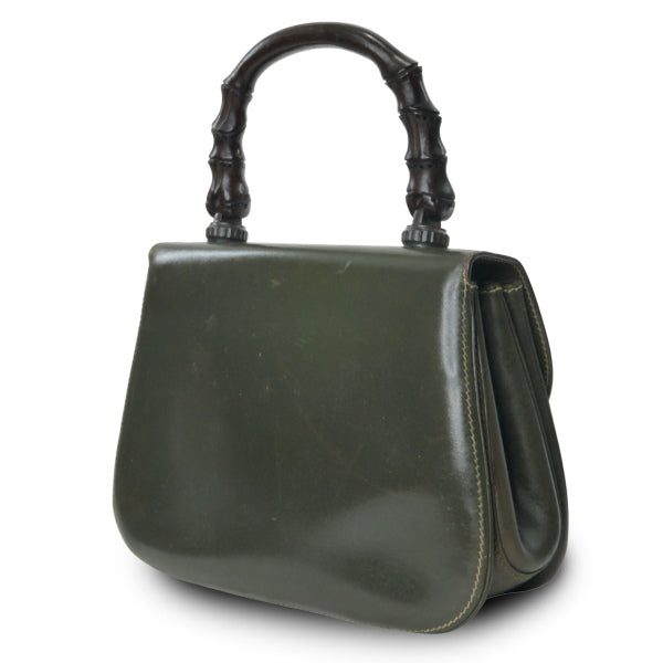 OLD Gucci ウッドハンドルバッグ（オリーブグリーン）（小） – Vintage