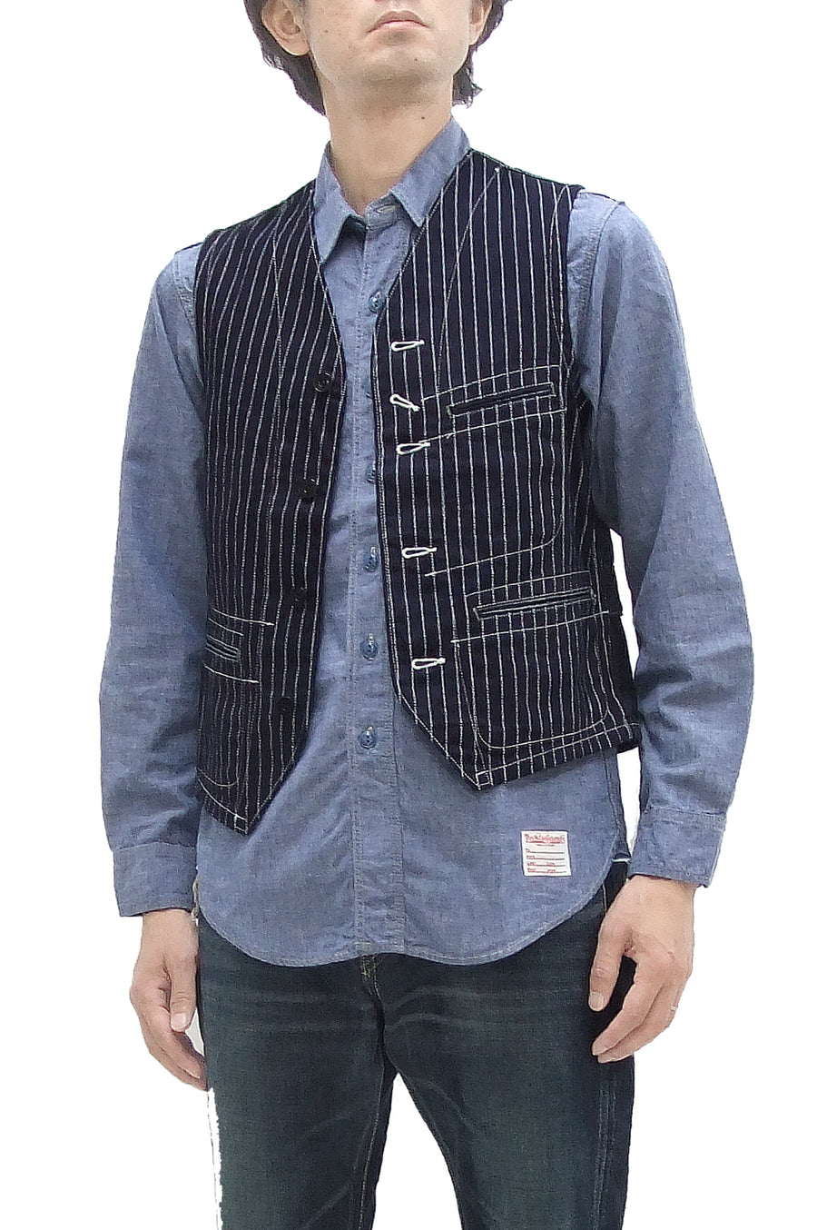 Sugar Cane Vest Men's Casual Indigo Wabash Stripe Work Vest