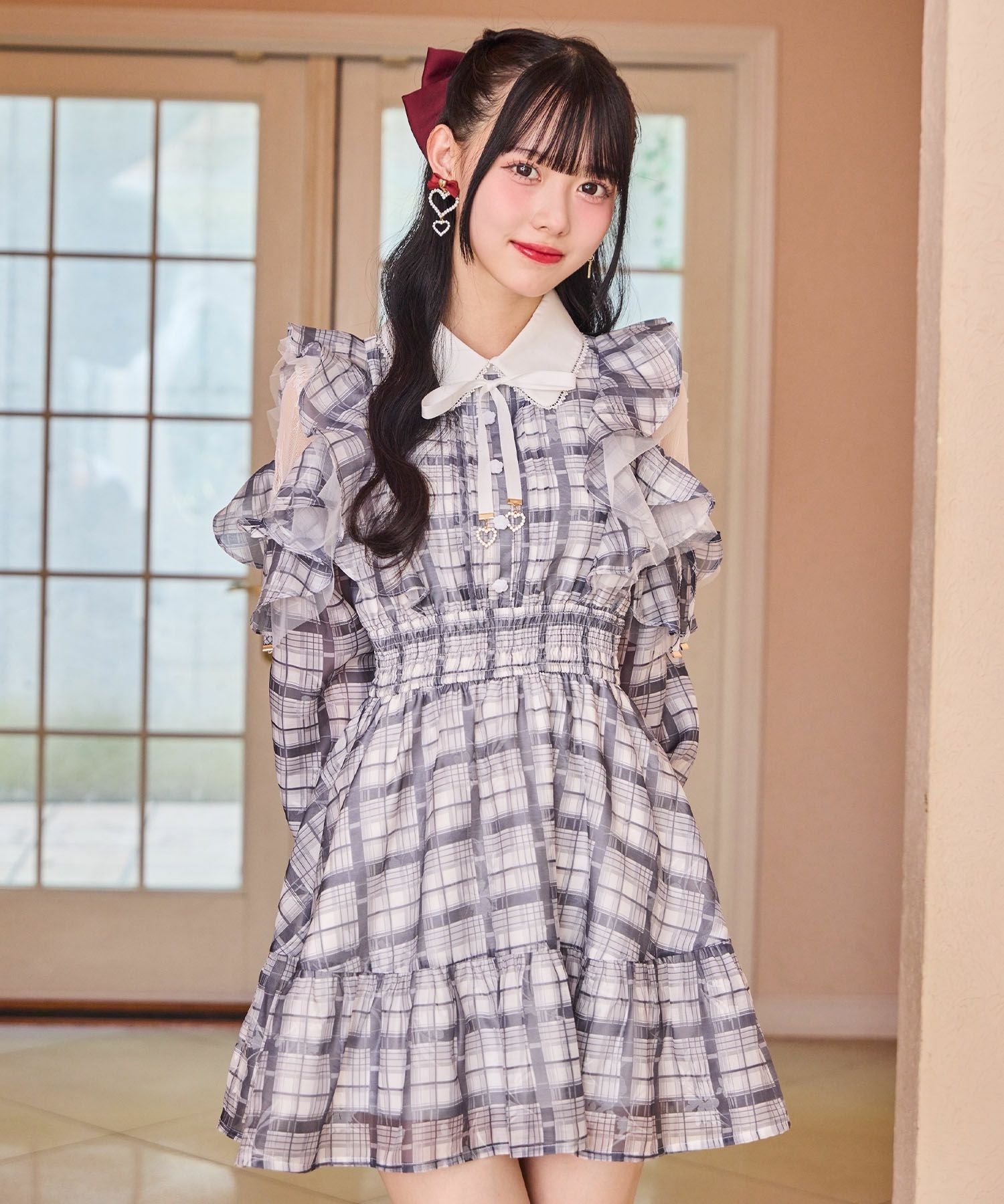 花柄チェックミニワンピース | Rlab store