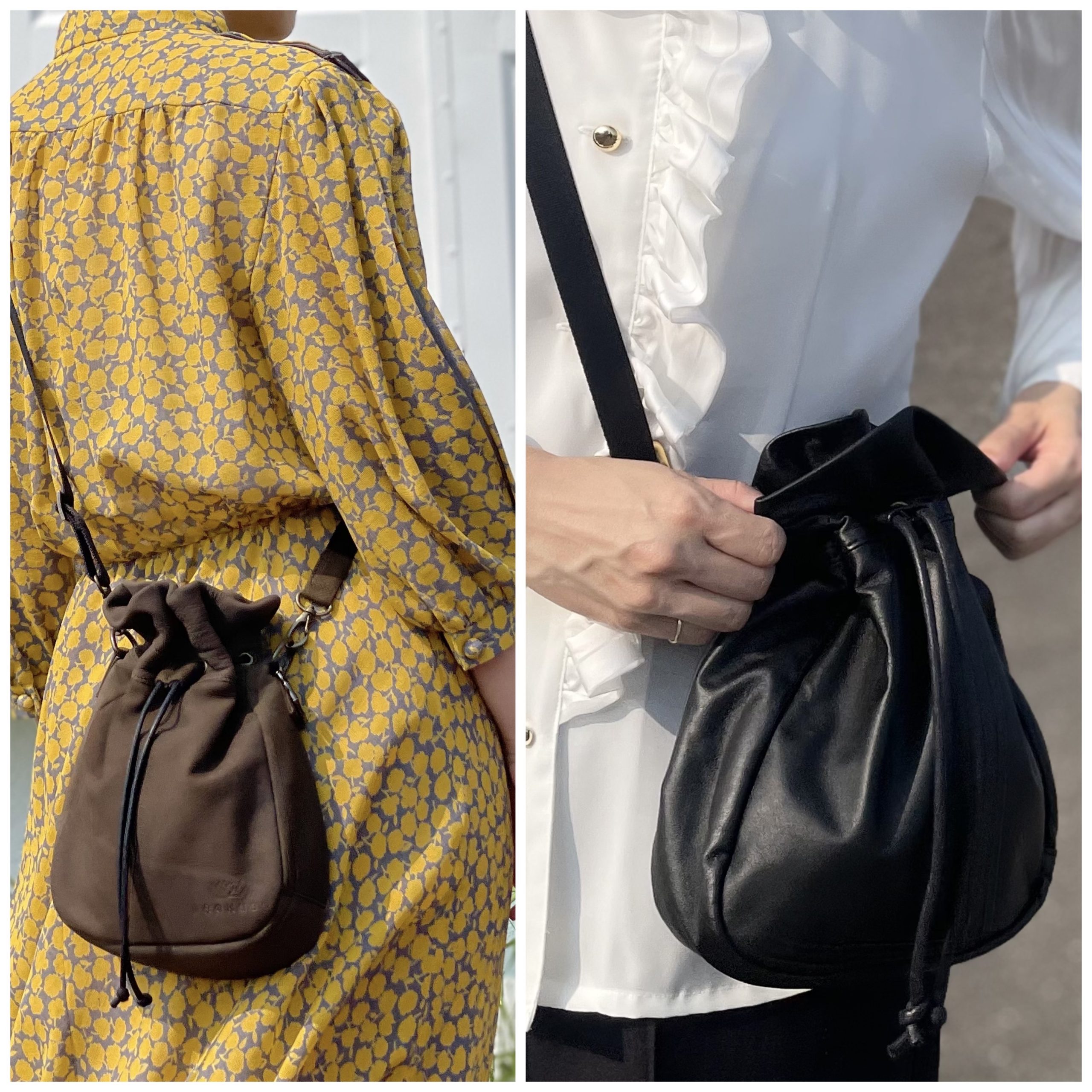 エゾ鹿革の巾着ミニショルダーバッグ - ROKUBO( ロクボー ) 北海道