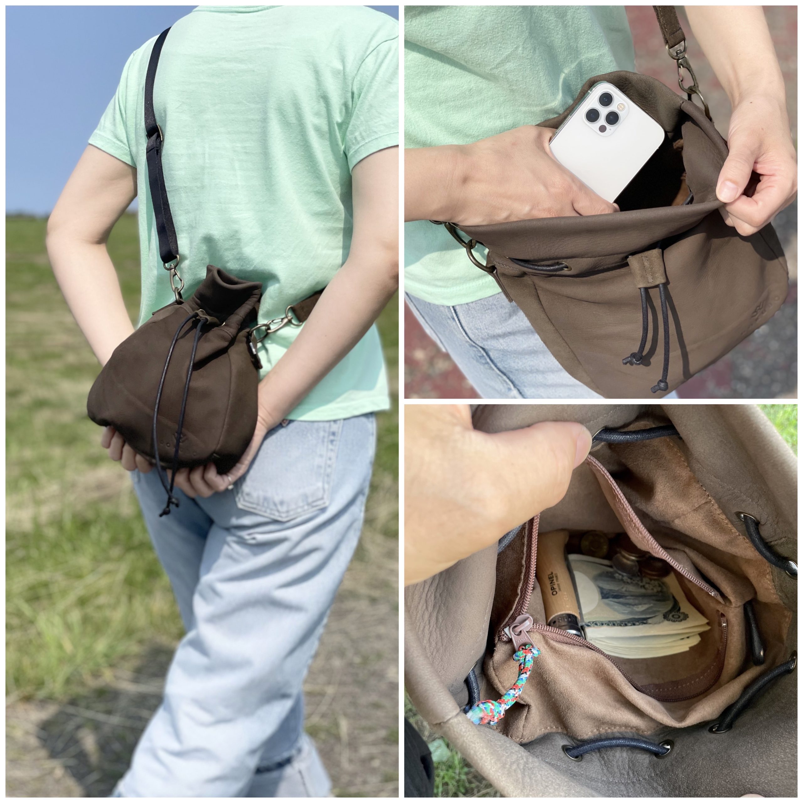 エゾ鹿革の巾着ミニショルダーバッグ - ROKUBO( ロクボー ) 北海道