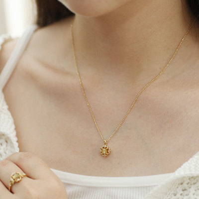 ルチルクオーツ キャッツアイ ローズカットダイヤモンド ペンダント