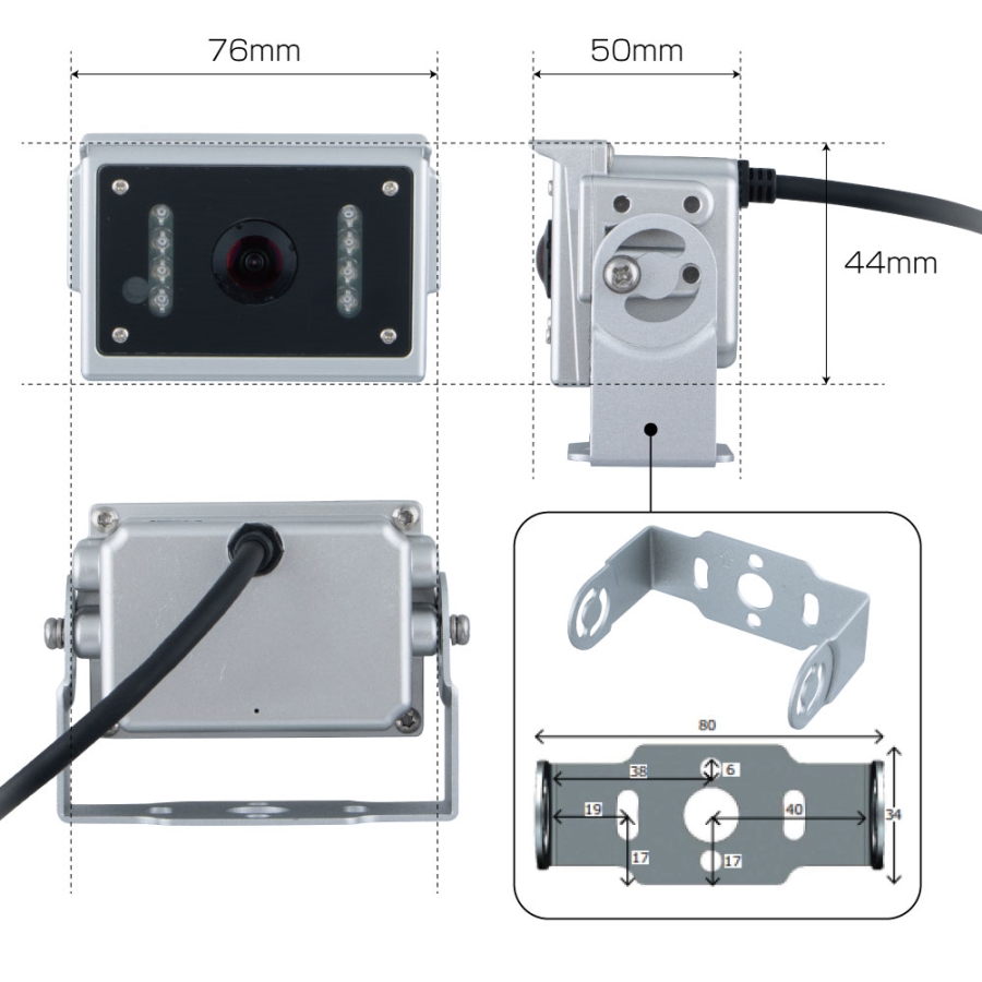 超広角AHDバックカメラ+7インチ高精細AHDモニターセット 12V/24V共用