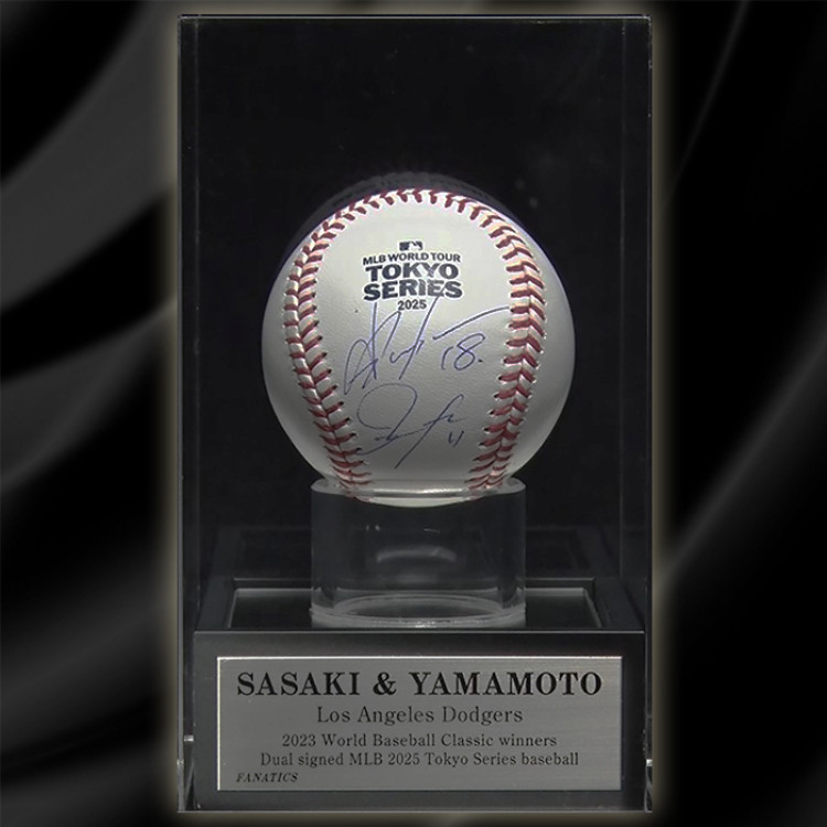 佐々木朗希＆山本由伸 直筆サイン入りMLB公式試合球 ディスプレイ