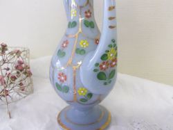 ペルシアン・グラスの水差し 花柄・水色 ZA083