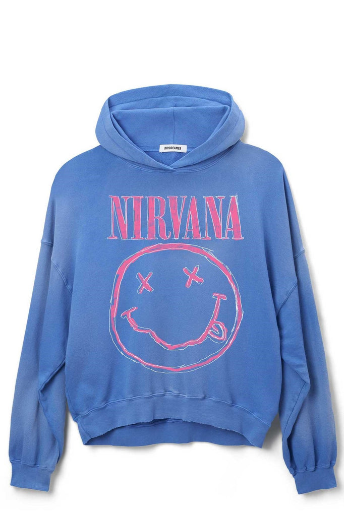 Nirvana Smiley Oversized Hoodie - Sun Faded Cobalt *1 LEFT* | RUBY