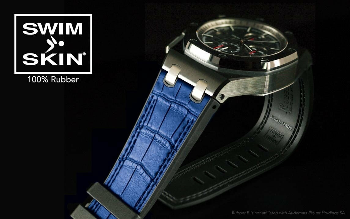 Black Rubber Watch Strap For Royal Oak 444mm - Alligator