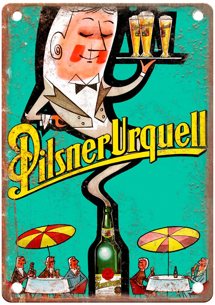 Pilsner Urquell, c 1960s Vintage Liquor Poster Reproduction Metal