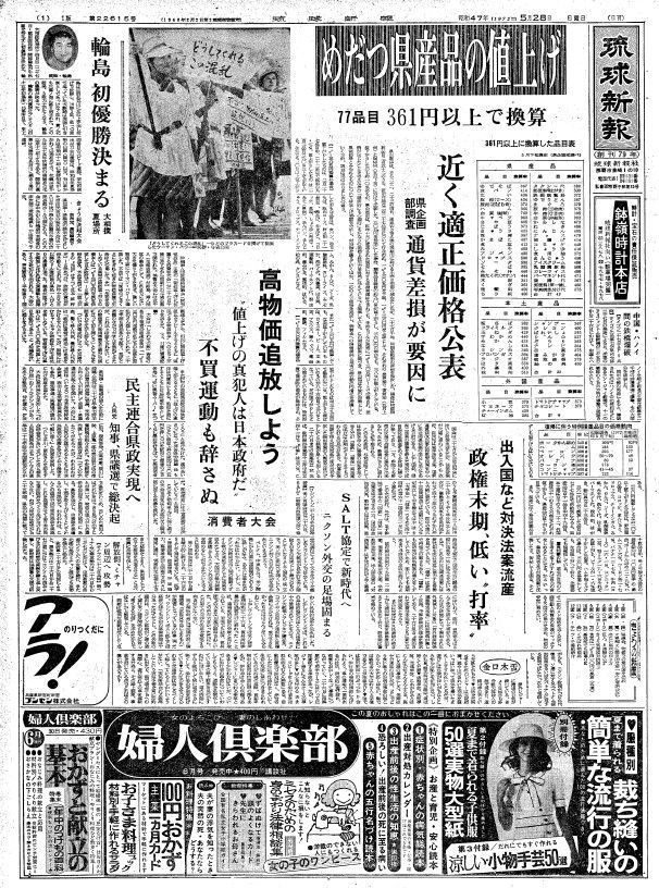 復帰直後の沖縄〈50年前きょうの1面〉5月28日「値上げの真犯人は日本