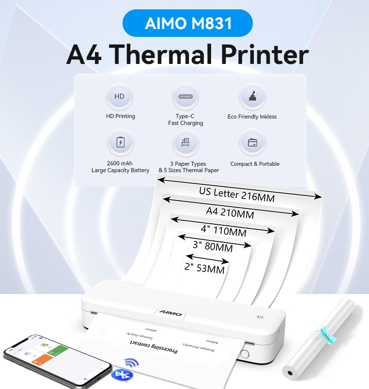 Phomemo M831 モバイルプリンター 無線サーマルプリンター ホワイト