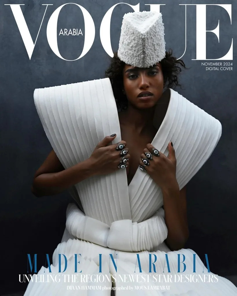 Imaan Hammam on the Digital Cover of Vogue Arabia Poses Some