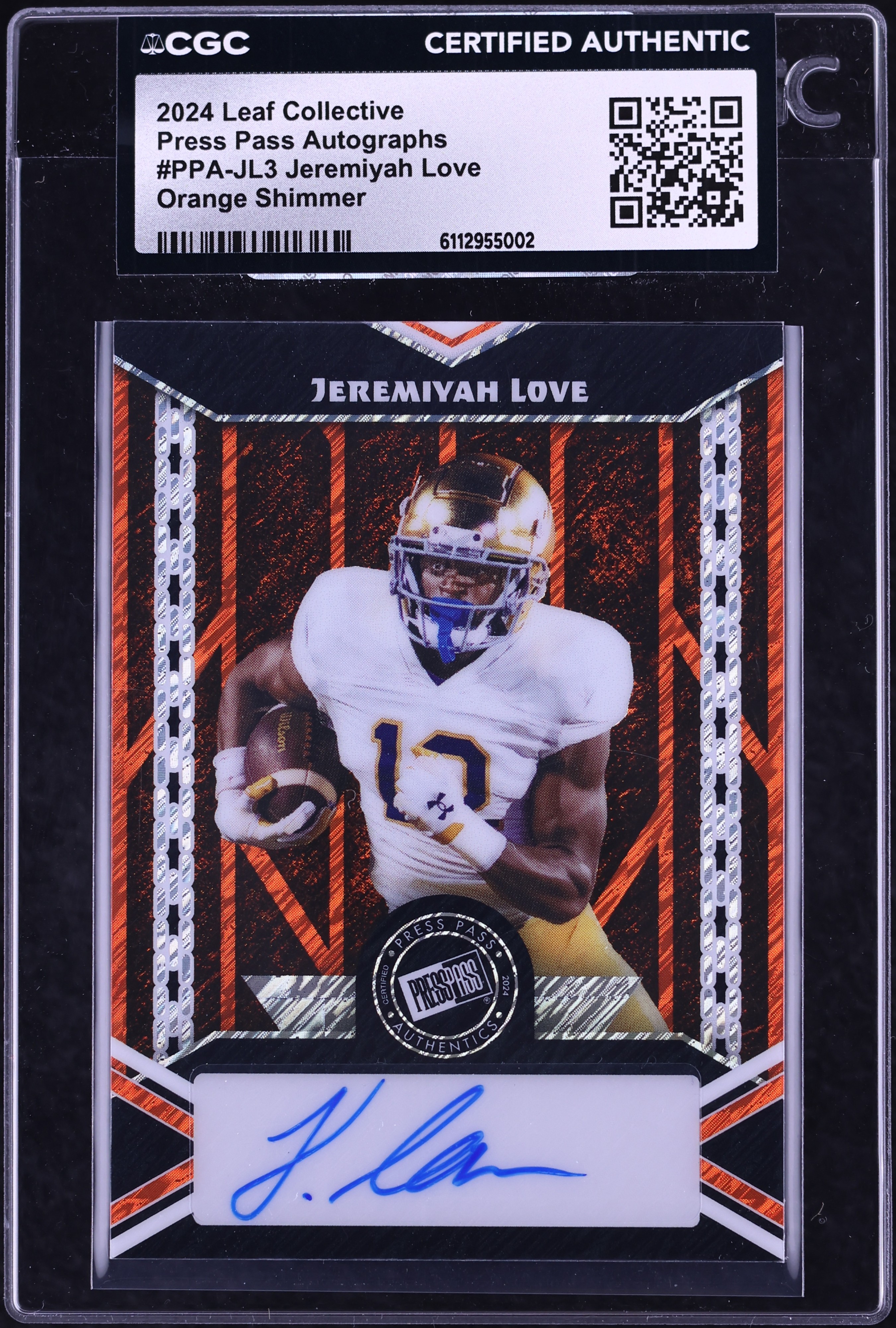 2024 Leaf Collective Press Pass Orange Shimmer Jeremiyah Love