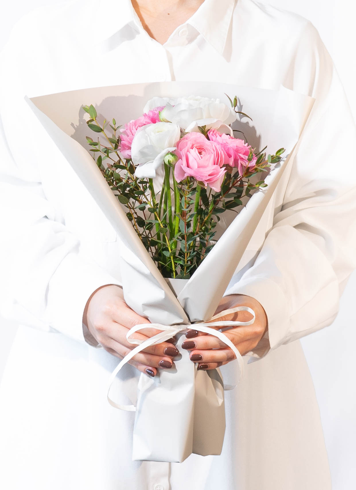 産地直送 ラナンキュラス 花束 ピンク・ホワイト／福島 hinatabaからお