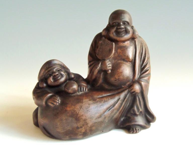 城南骨董-古備前焼 七福神 二福神 大黒天布袋尊 1234