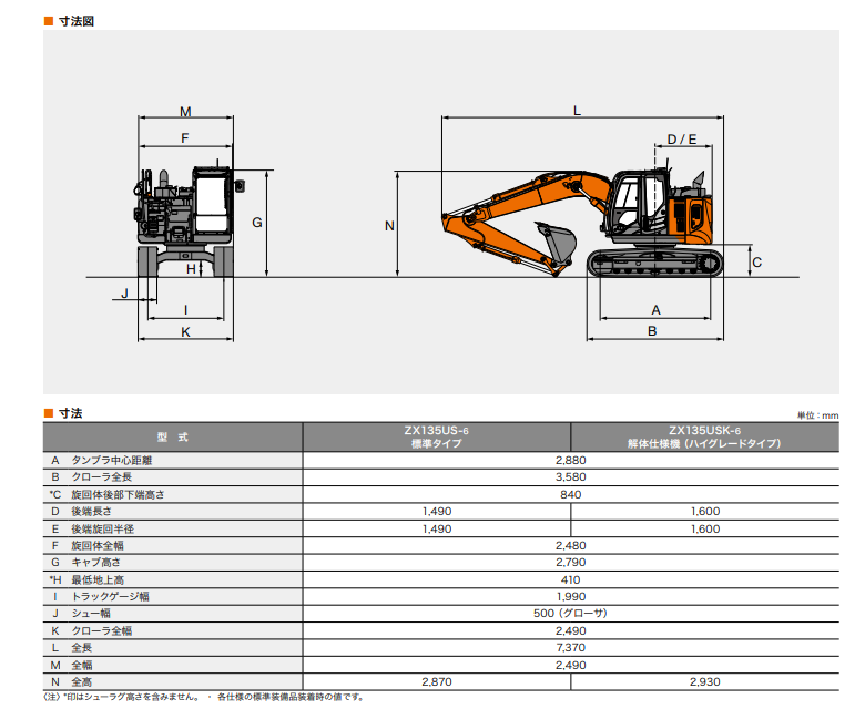 日立建機 ZX135US-6（油圧ショベル(ユンボ)）のカタログ・スペック