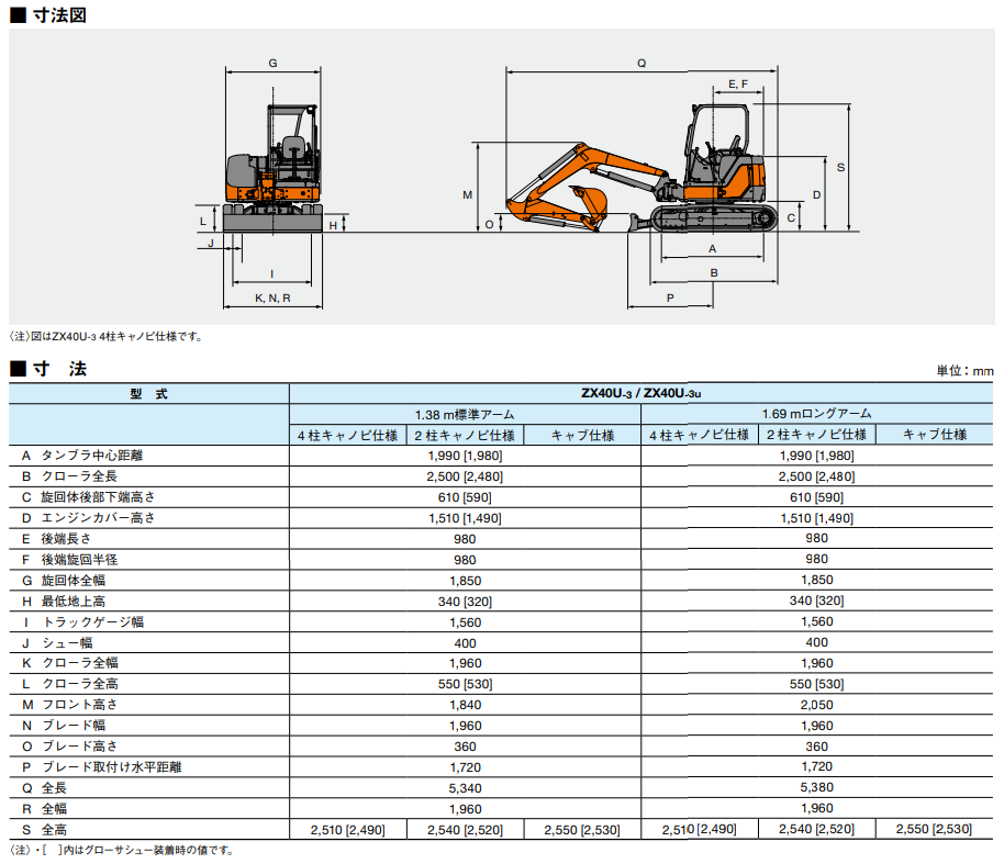 日立建機 ZX40U-3（ミニ油圧ショベル(ミニユンボ)）のカタログ
