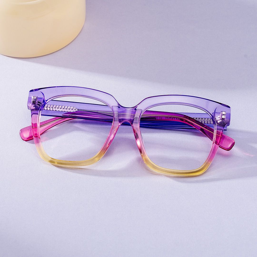 Xion Square Pink-Yellow Eyeglasses & Bright Frames
