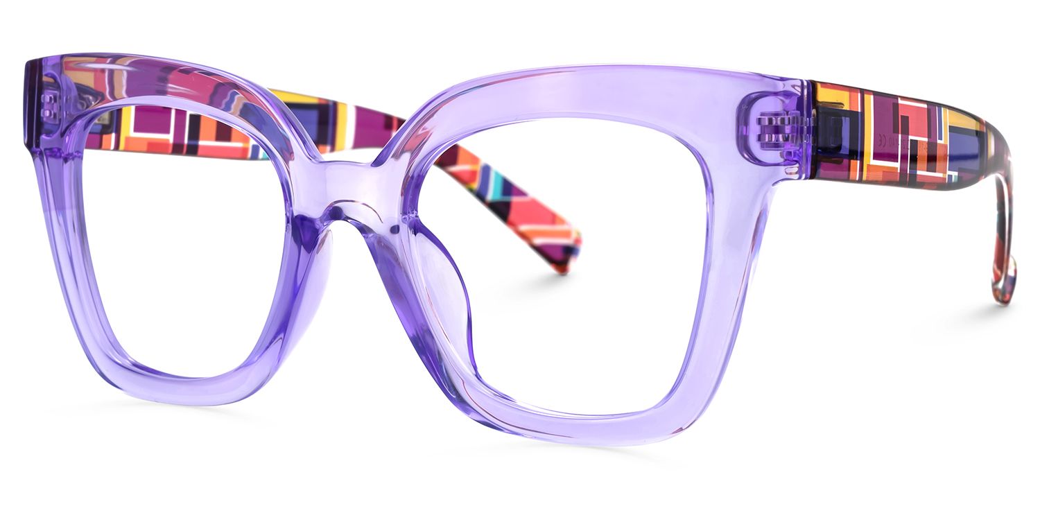 Malcolm Large Clear Purple Glasses with Colorful Plaid Arms | Zeelool