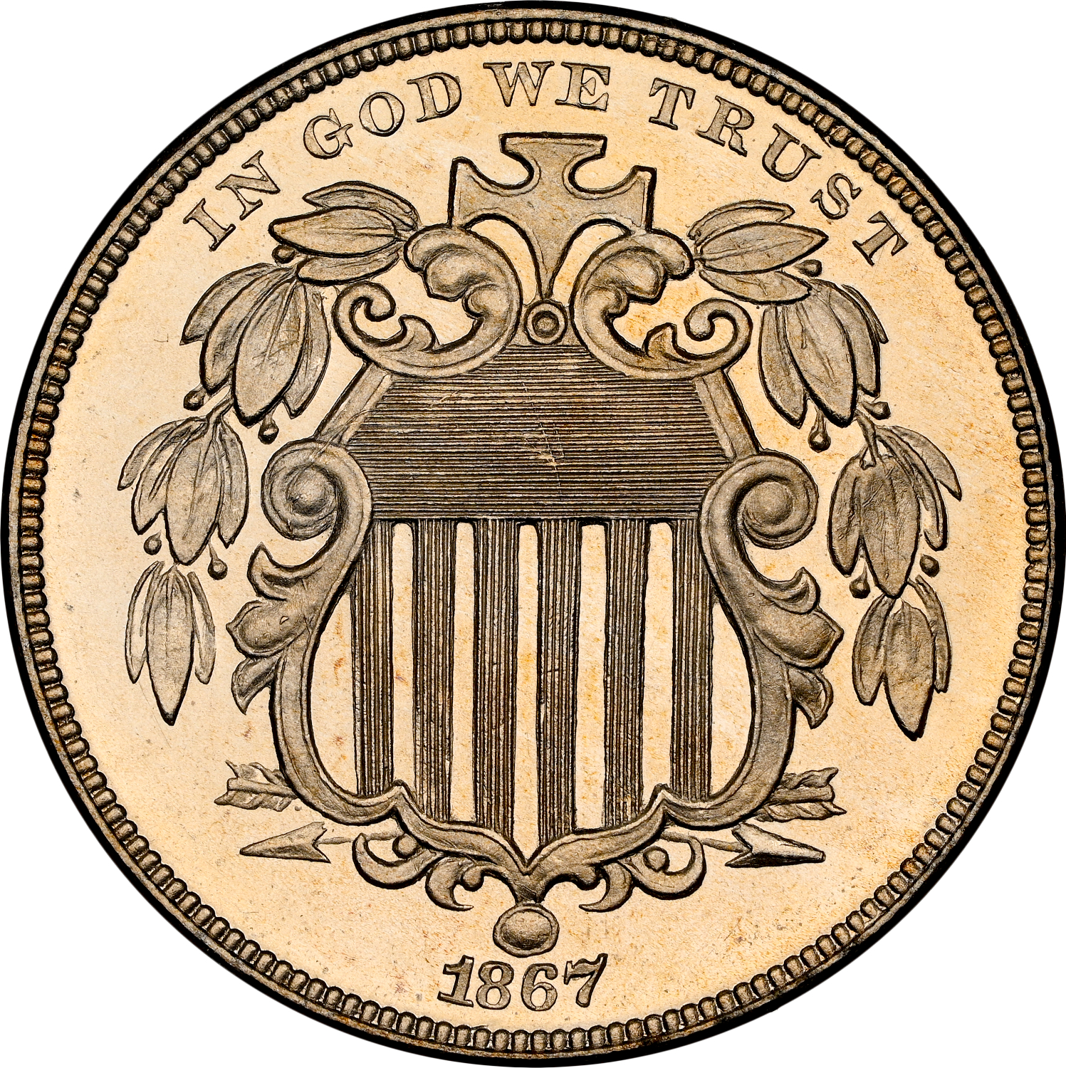 1867 NO RAYS 5C PF | Coin Explorer | NGC