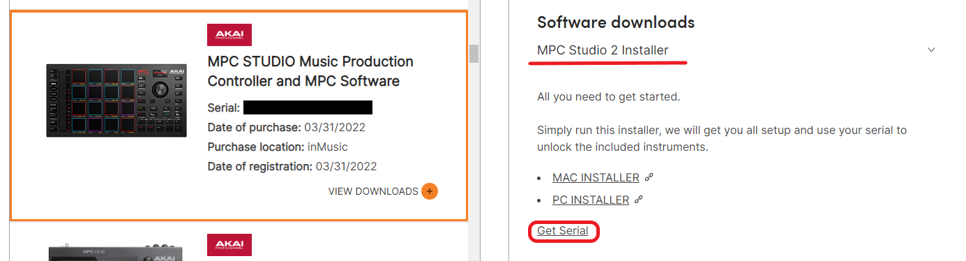 Akai Pro MPCシリーズ｜MPC 2 Softwareのアクティベーションコードは
