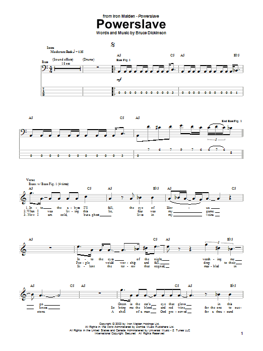Powerslave by Iron Maiden Sheet Music for Guitar Tab at Sheet