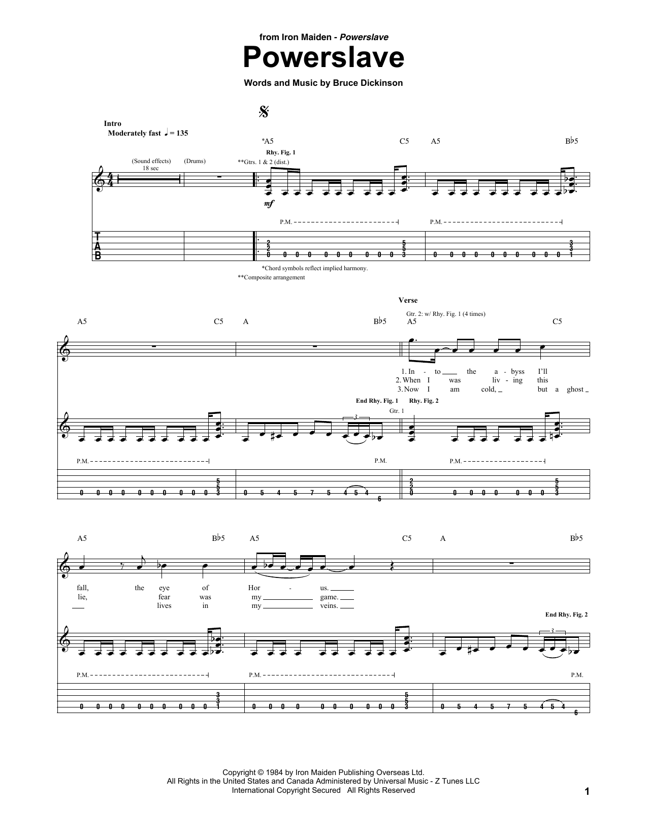 Powerslave by Iron Maiden Sheet Music for Guitar Tab at Sheet