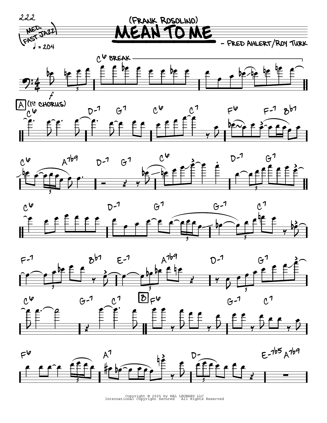 Mean To Me (solo only) by Frank Rosolino Sheet Music for Real Book