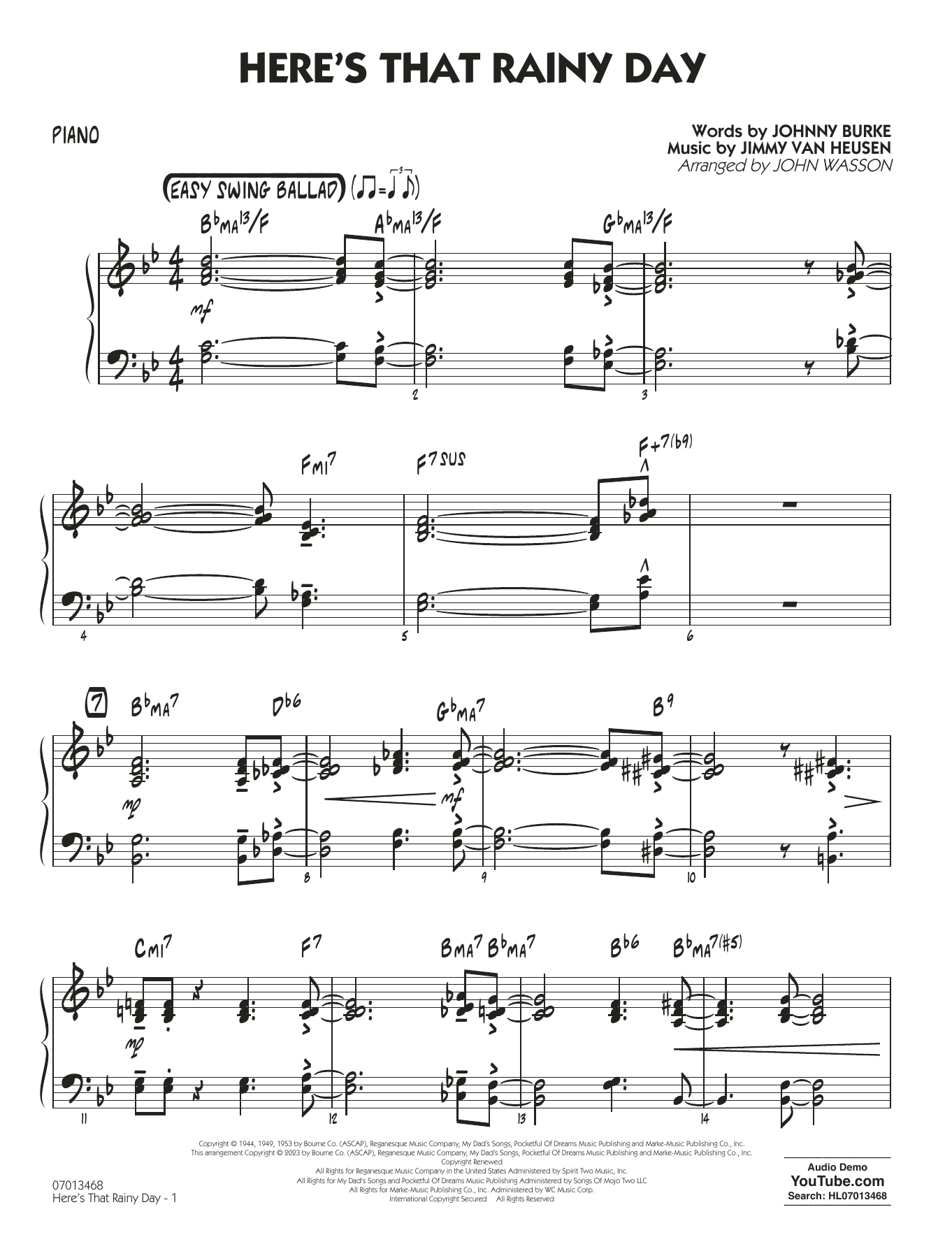 ボーカル ビッグバンド譜面：HERE'S THAT RAINY DAY ボーカル ビッグ