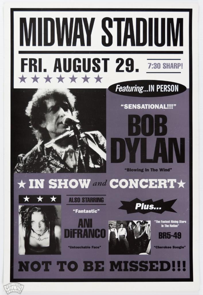 1997 Bob Dylan Ani DiFranco Midway Stadium Poster