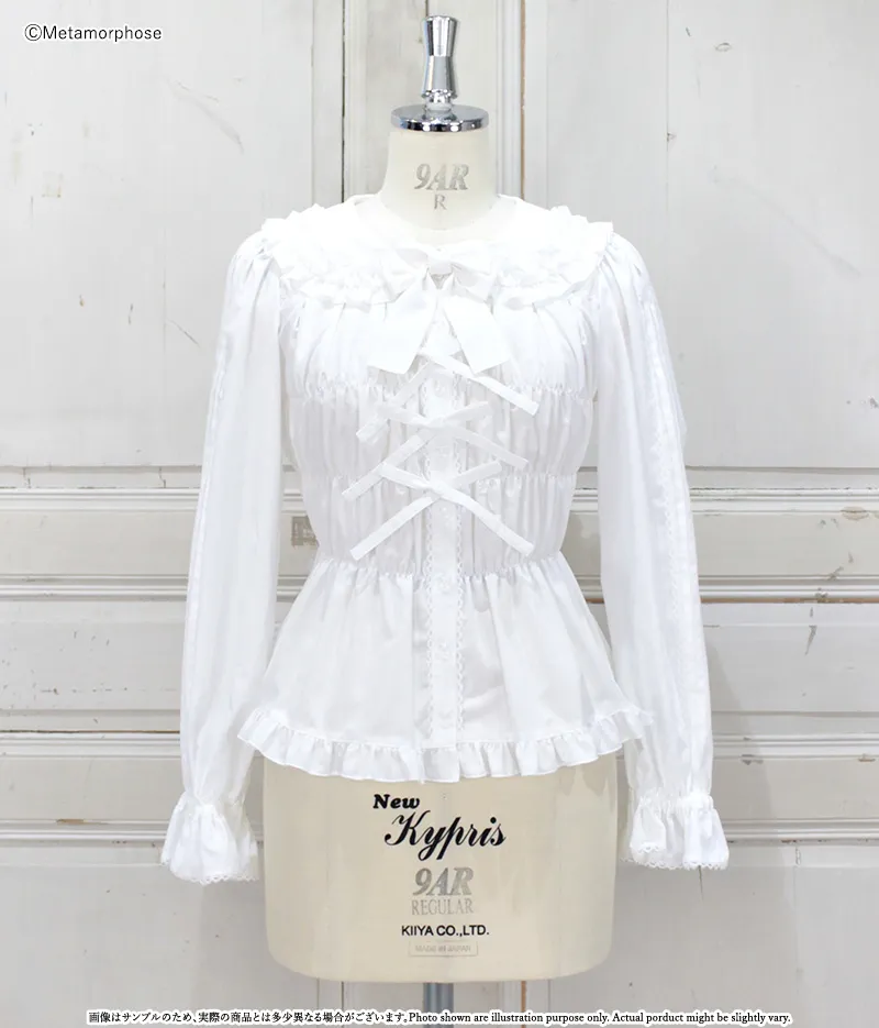 丸襟シャーリング長袖ブラウス | metamorphose temps de fille