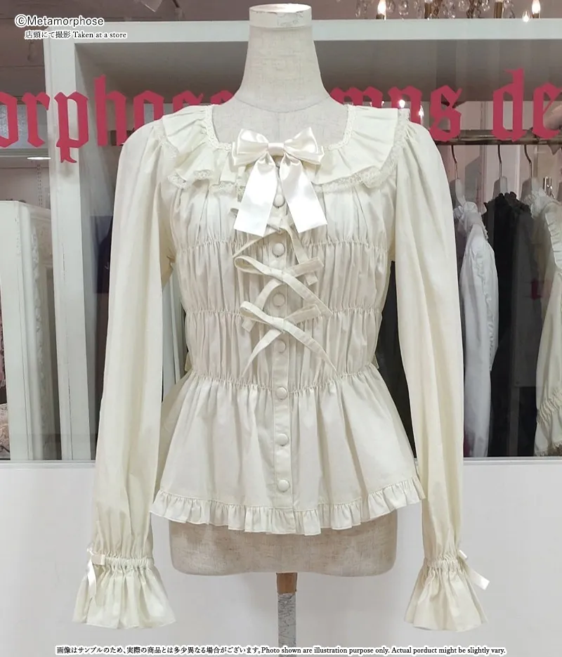 無地スクエアあき長袖ブラウス - ブラウス、カットソー、カーディガン