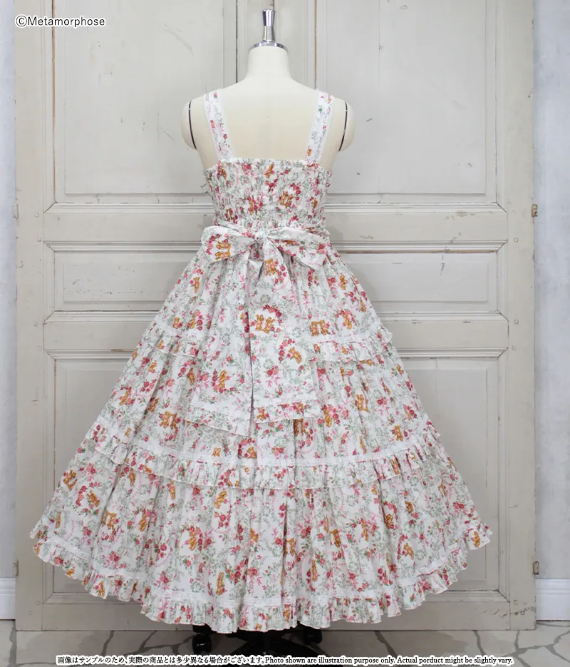 予約】ガーデニングくまちゃんロングティアードジャンパースカート