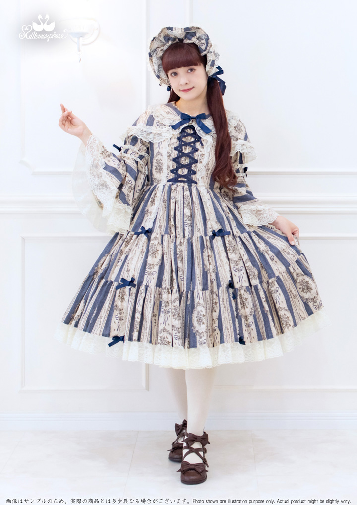 No.876 アンティークブーケ 姫袖ワンピース + ケープ + ボンネット