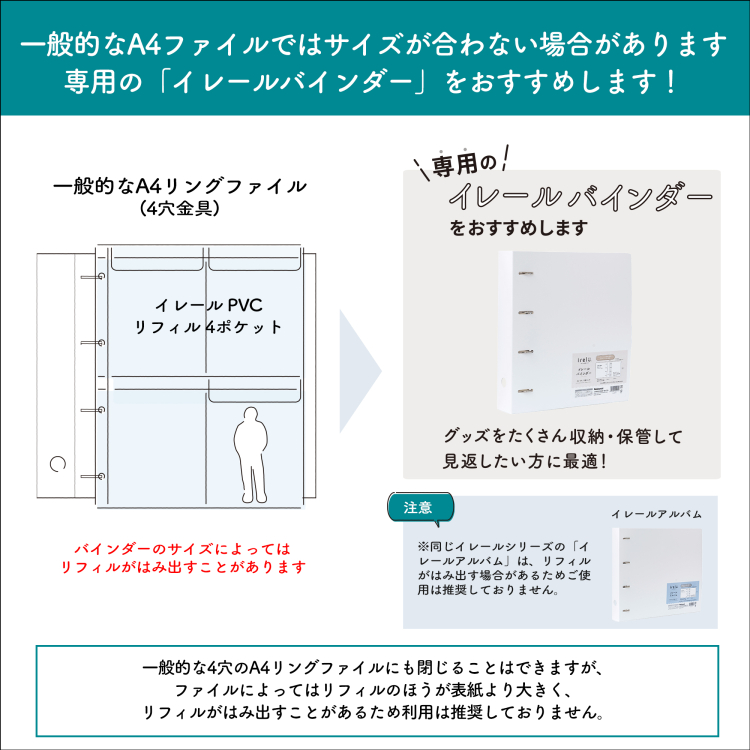 irelu（イレール）PVCリフィル 4ポケット A4・4穴 2枚入 IRL-RF-A03