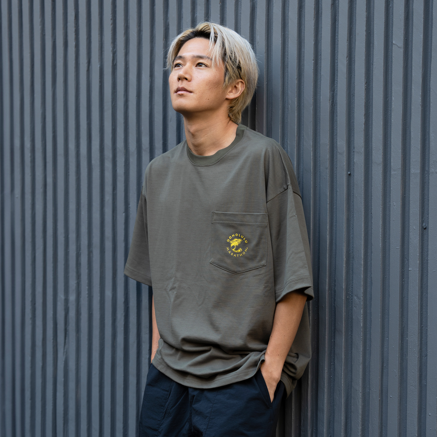 数量限定 ホノルルマラソン×三津家貴也コラボ コットンテックポケットT