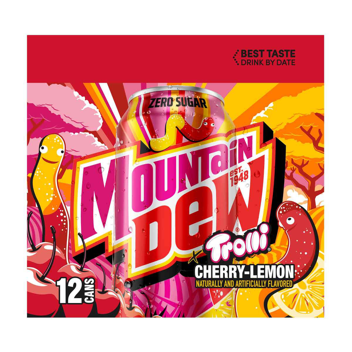 Buy Mountain Dew Zero Sugar Soda, Trolli Cherry Lemon Flavor, 12