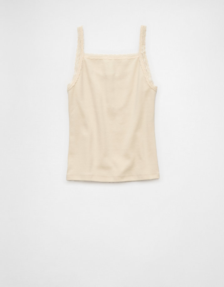 AE Main Squeeze Lace Trim Henley Cami | American Eagle