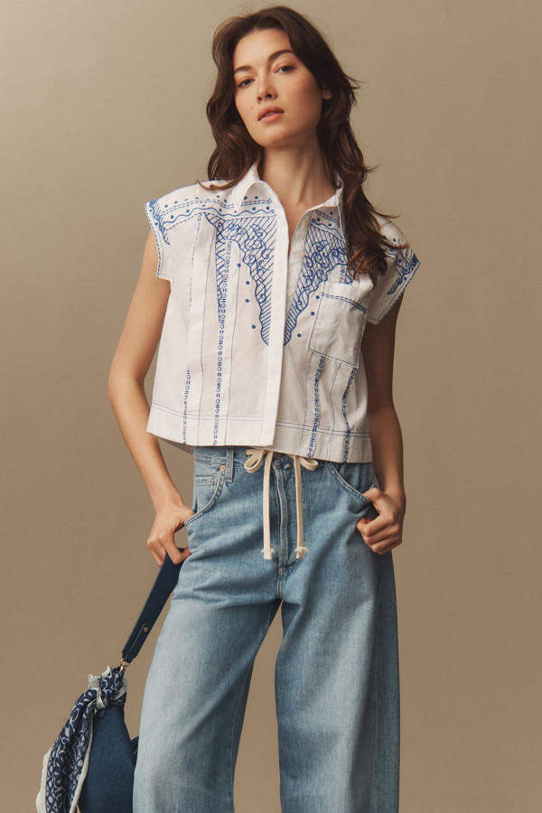 Short-Sleeve Collared Pleated Blouse | Nuuly