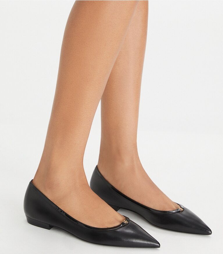 ダブルTバックル ポインテッドトゥ フラット: レディース フラット