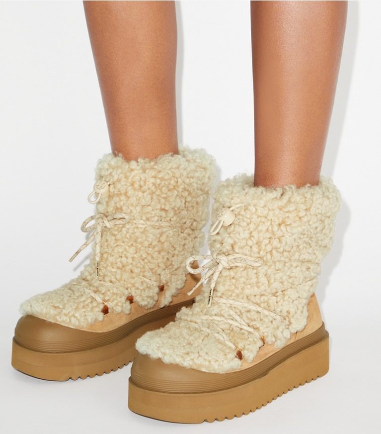 Mellow Shearling Lace-Up Boot: Women's Designer Boots | Tory Burch