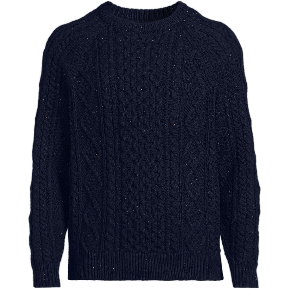 Men's Cotton Blend Aran Cable Crew Neck Sweater | Lands' End