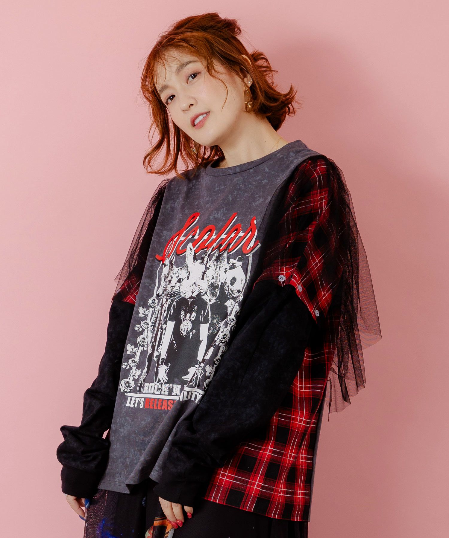 153633：ロックなアニマル柄 異素材切替2WAYロンTの通販-ScoLar