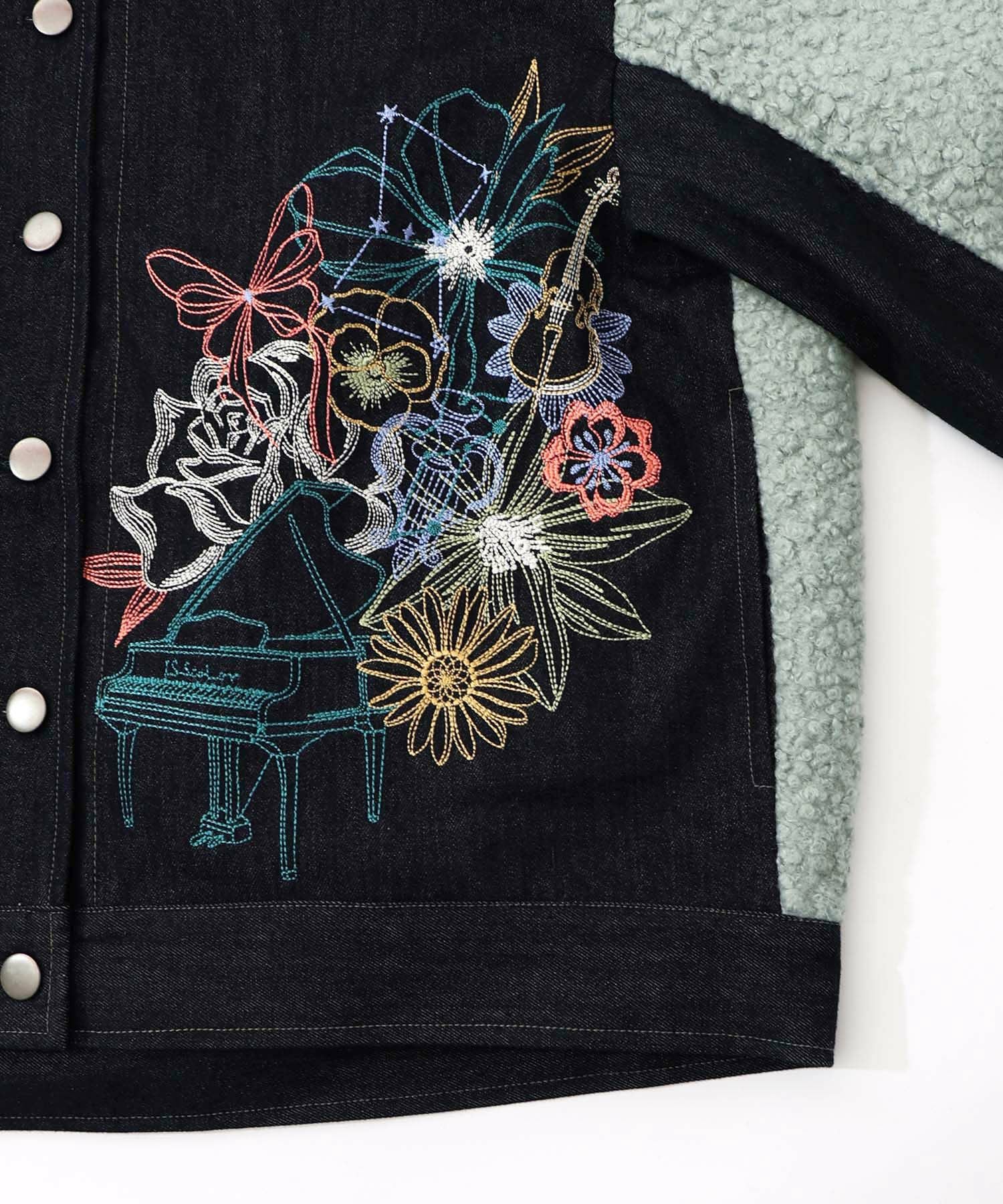 553250：花蝶刺繍デニム×プードルボア 切替ジャケットの通販-ScoLar