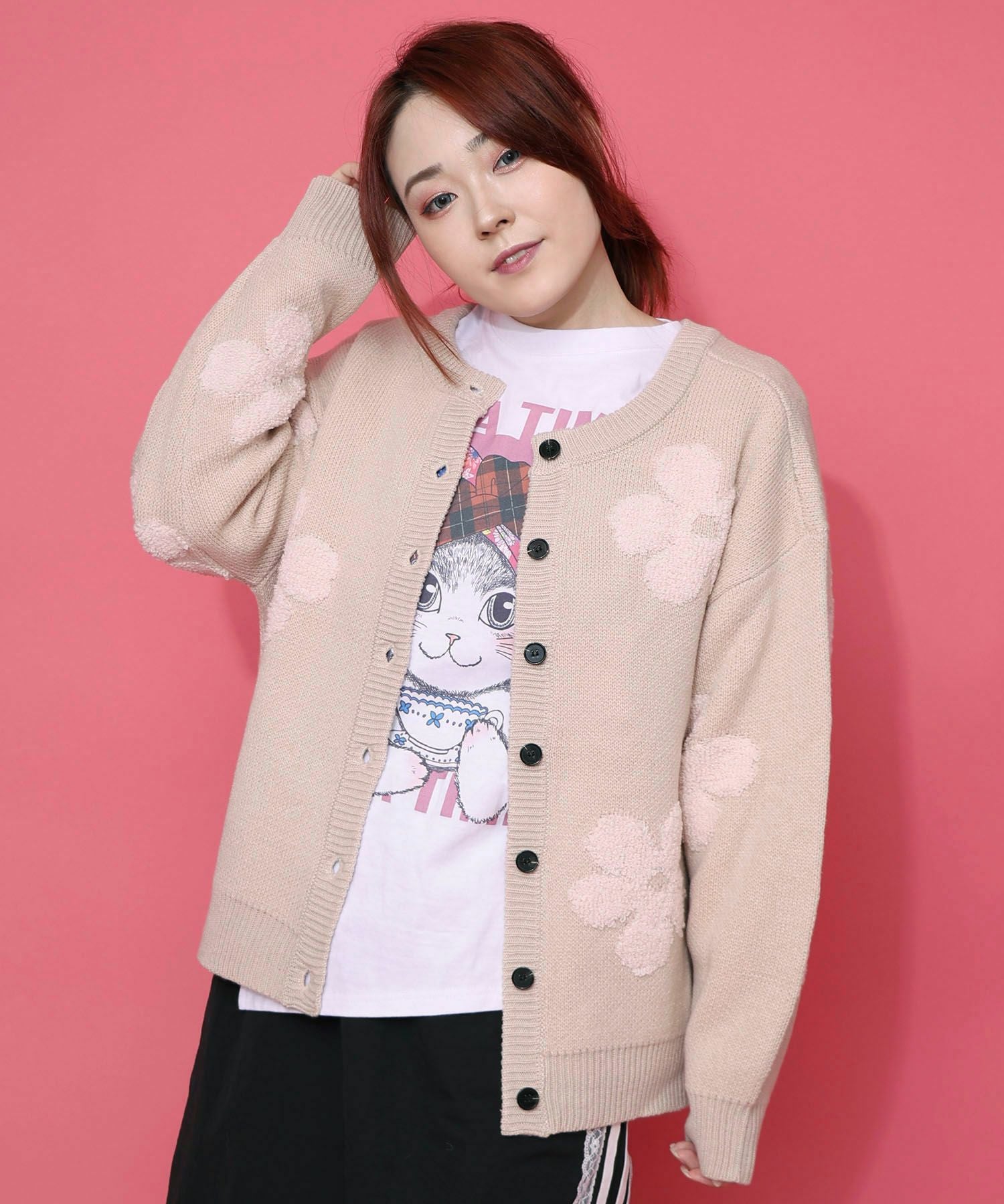 153732：2WAYお花サガラ刺繍ジャガードニットカーディガンの通販-ScoLar